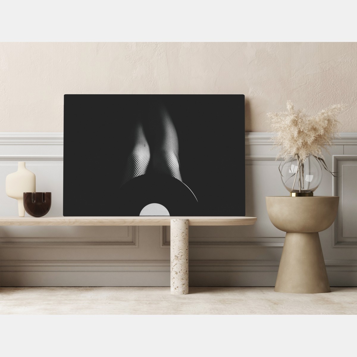 Leinwandbild schallplatte und beine in netzstrümpfen – Wallnifity® Leinwandbild schallplatte und beine in netzstrümpfen – Wallnifity®