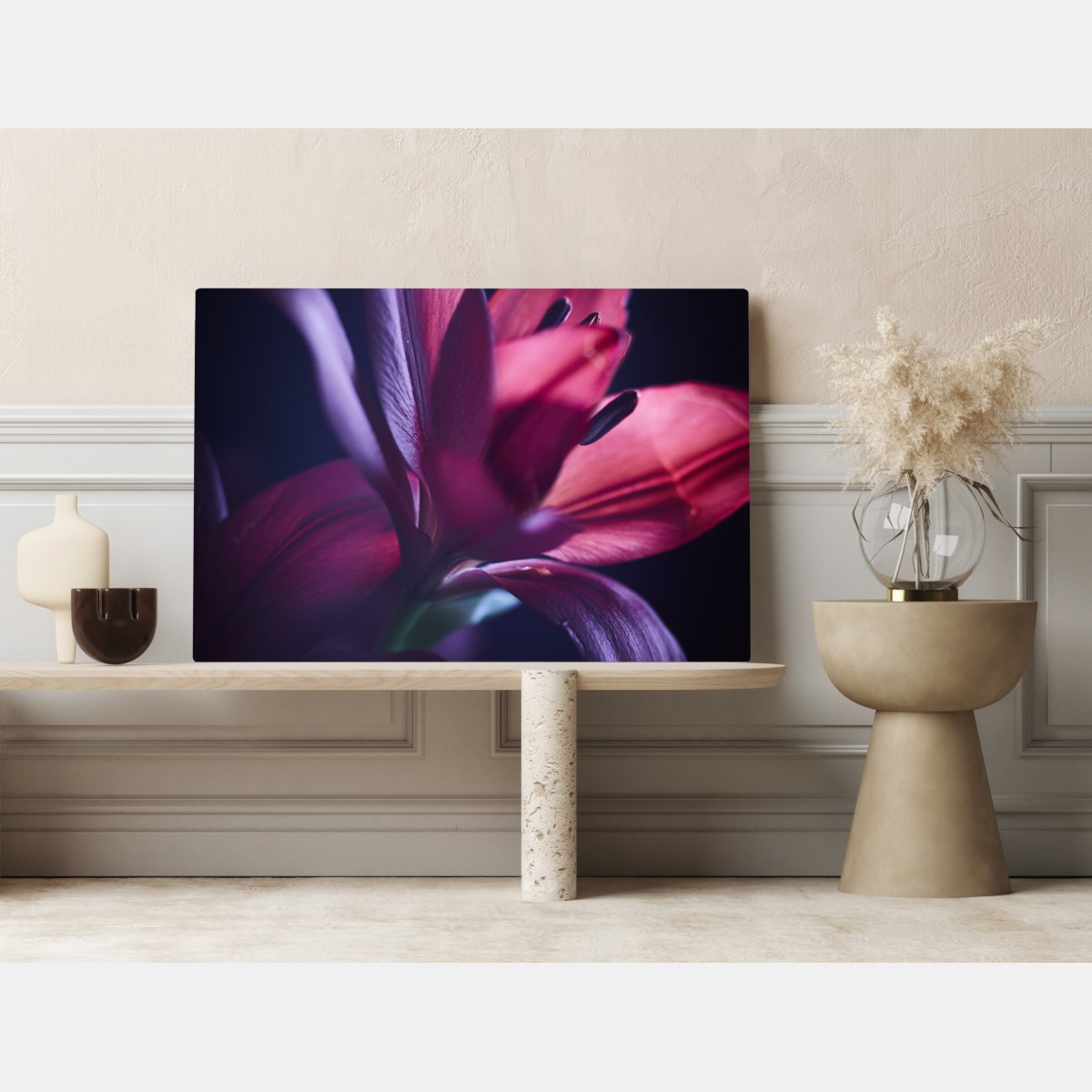 Leinwandbild rote lilie im halbdunkel – Wallnifity® Leinwandbild rote lilie im halbdunkel – Wallnifity®