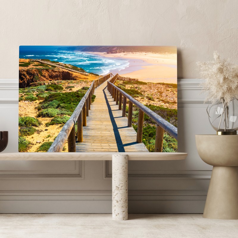 Leinwandbild steg zur Praia da Bordeira – Wallnifity® Leinwandbild steg zur Praia da Bordeira – Wallnifity®
