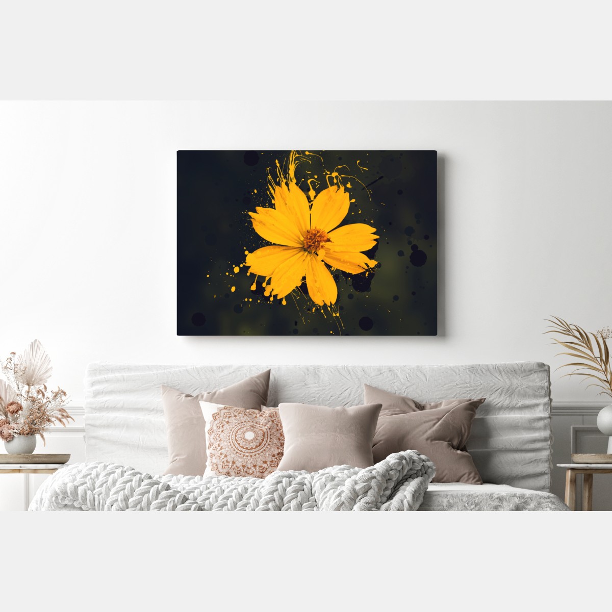 Leinwandbild leuchtende gelbe blüte auf dunklem hintergrund – Wallnifity® Leinwandbild leuchtende gelbe blüte auf dunklem hintergrund – Wallnifity®