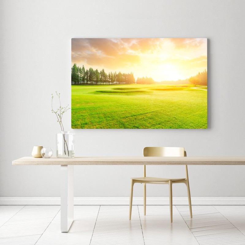 Leinwandbild sonnenbeschienene wiese und wald bei sonnenaufgang – Wallnifity® Leinwandbild sonnenbeschienene wiese und wald bei sonnenaufgang – Wallnifity®