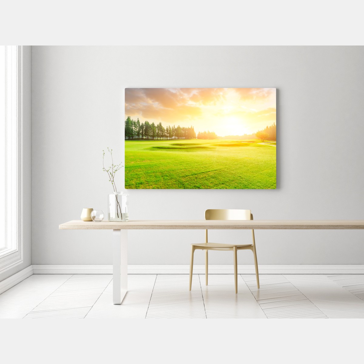 Leinwandbild sonnenbeschienene wiese und wald bei sonnenaufgang – Wallnifity® Leinwandbild sonnenbeschienene wiese und wald bei sonnenaufgang – Wallnifity®