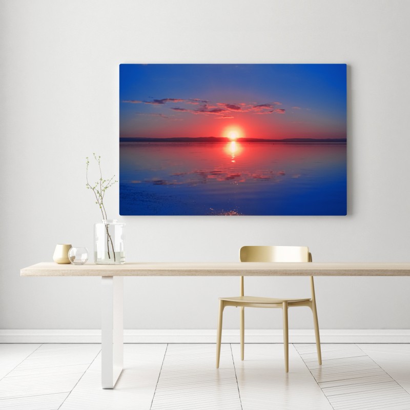 Leinwandbild sonnenuntergang über ruhigem meer mit lebendiger spiegelung – Wallnifity® Leinwandbild sonnenuntergang über ruhigem meer mit lebendiger spiegelung – Wallnifity®