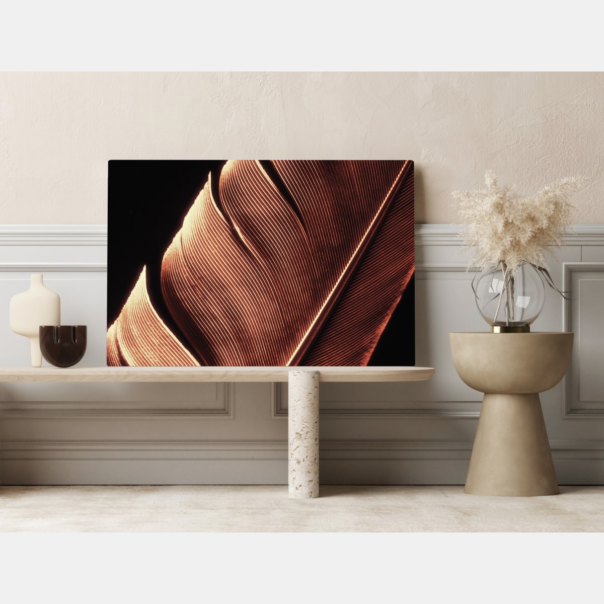 Leinwandbild goldene feder makro vor schwarzem hintergrund – Wallnifity® Leinwandbild goldene feder makro vor schwarzem hintergrund – Wallnifity®