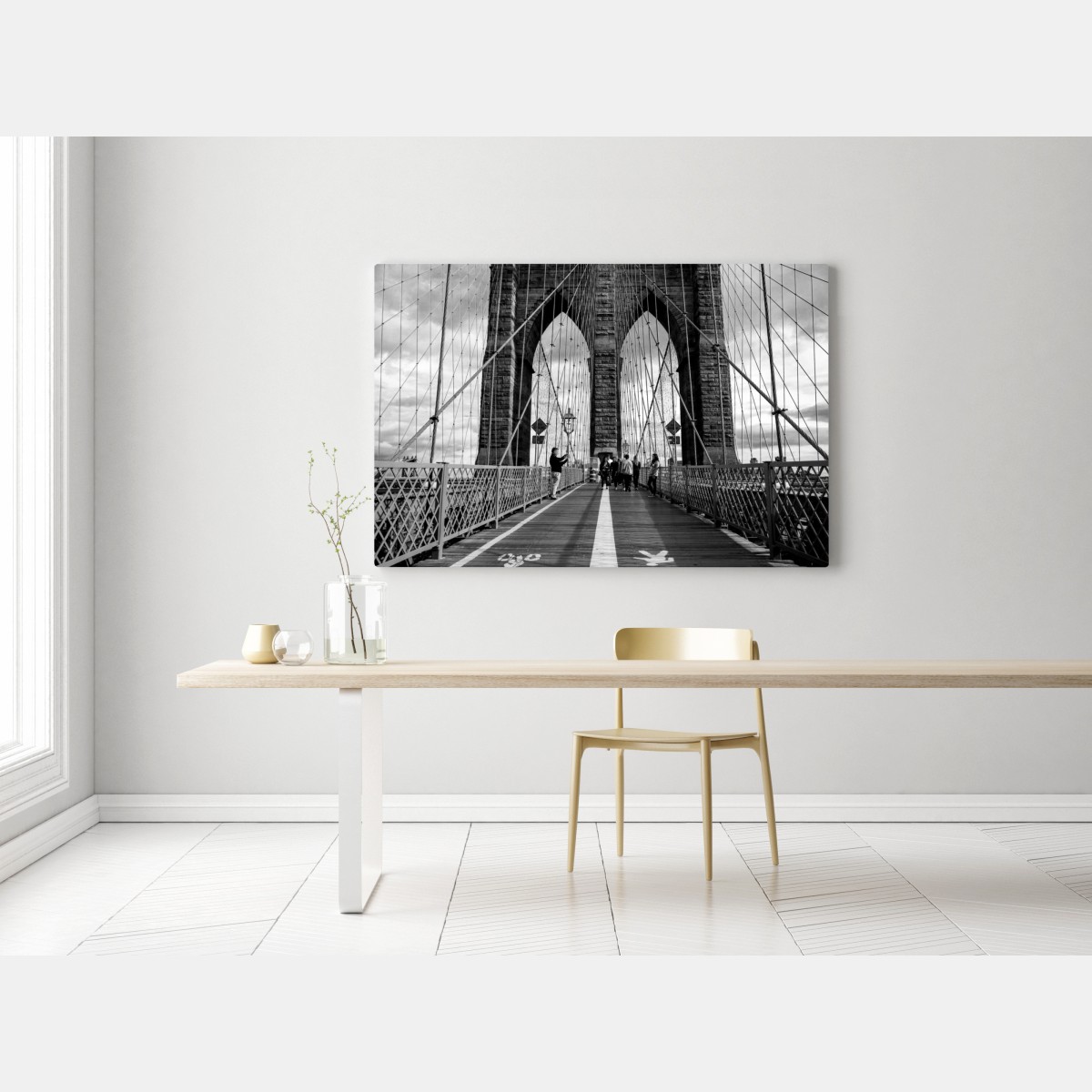 Leinwandbild Brooklyn Bridge perspektive in monochrom – Wallnifity® Leinwandbild Brooklyn Bridge perspektive in monochrom – Wallnifity®