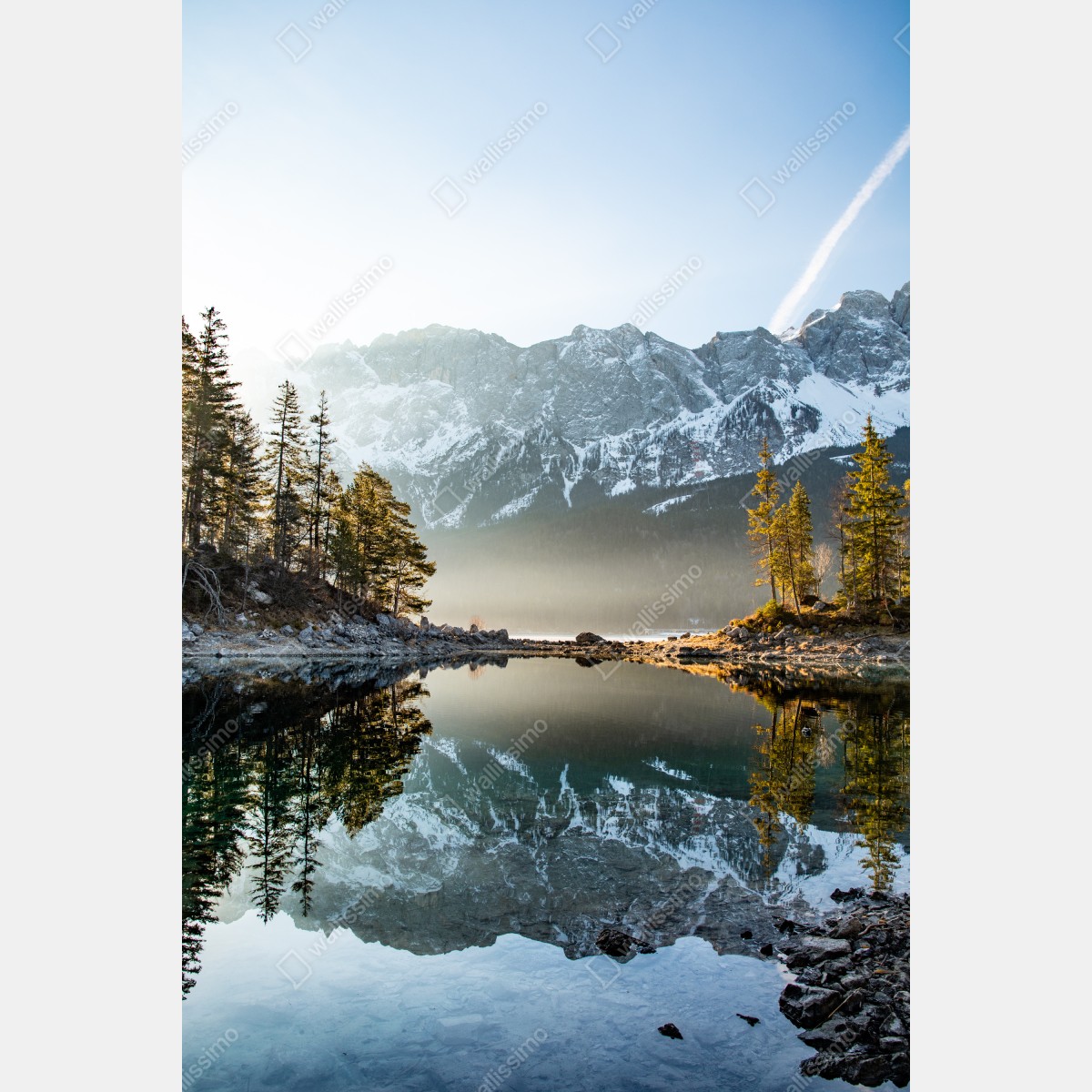 Leinwandbild bergsee spiegelung bei sonnenaufgang – Wallnifity® Leinwandbild bergsee spiegelung bei sonnenaufgang – Wallnifity®