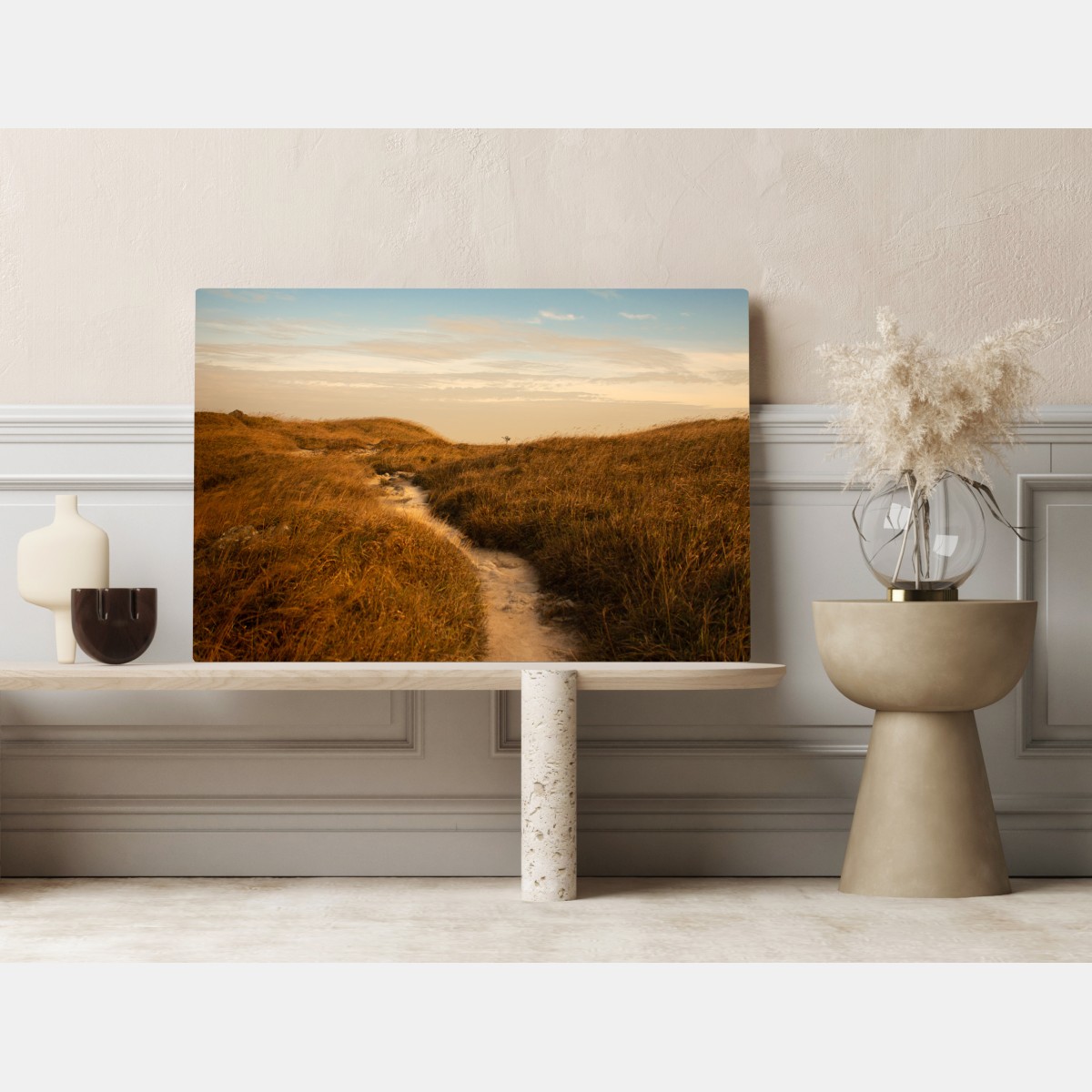 Leinwandbild sonnenbeschienener weg durch die dünen – Wallnifity® Leinwandbild sonnenbeschienener weg durch die dünen – Wallnifity®