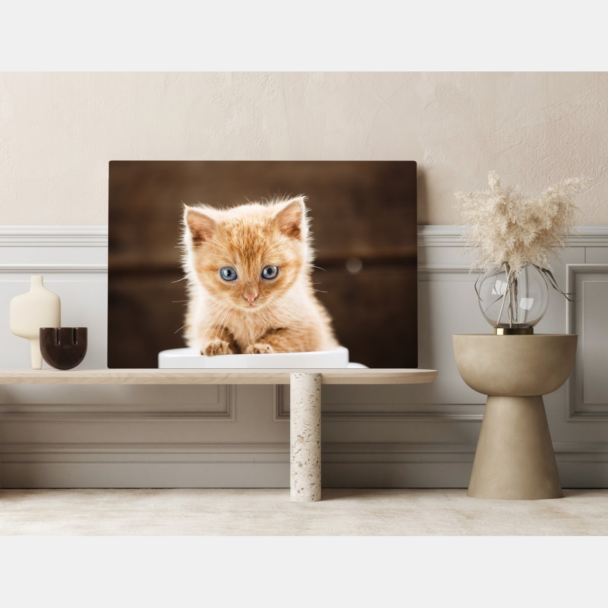 Leinwandbild rötliches kätzchen in einer teetasse – Wallnifity® Leinwandbild rötliches kätzchen in einer teetasse – Wallnifity®