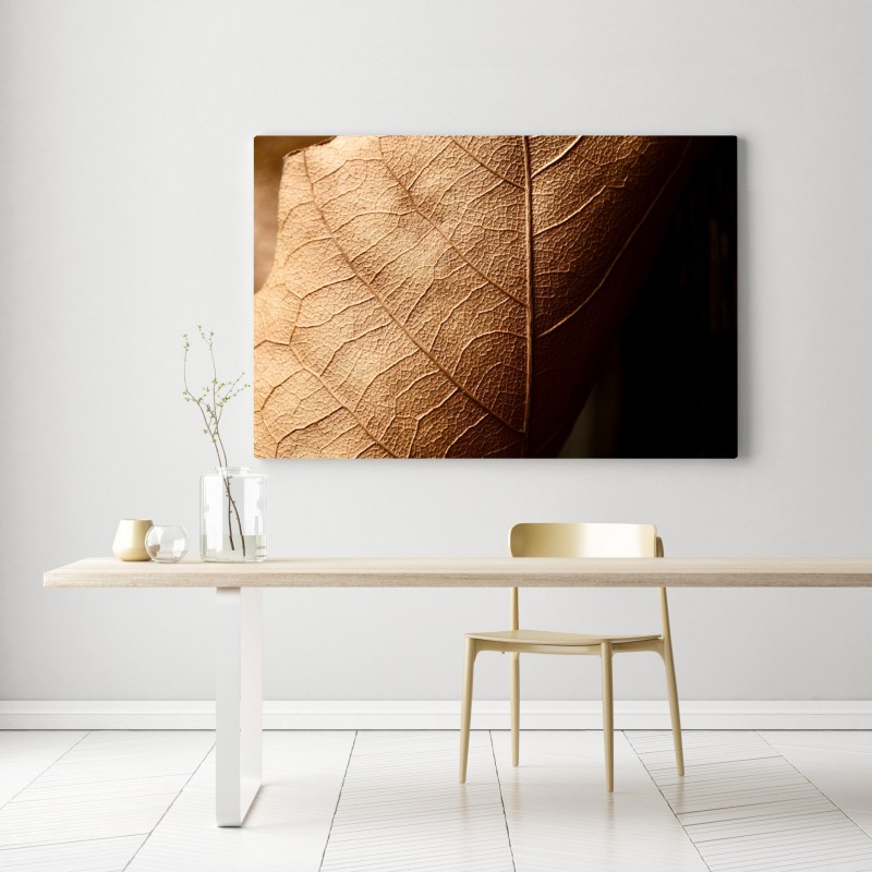 Leinwandbild strukturiertes trockenes blatt nahaufnahme – Wallnifity®