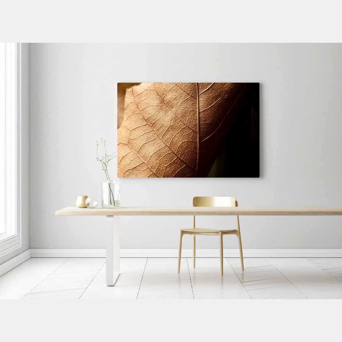 Leinwandbild strukturiertes trockenes blatt nahaufnahme – Wallnifity®