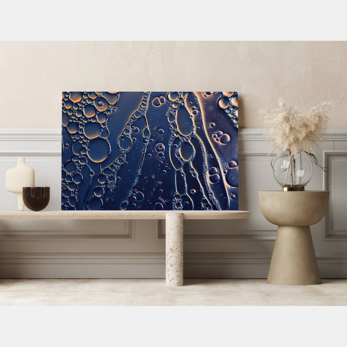 Leinwandbild blaue und goldene abstrakte blasen – Wallnifity®