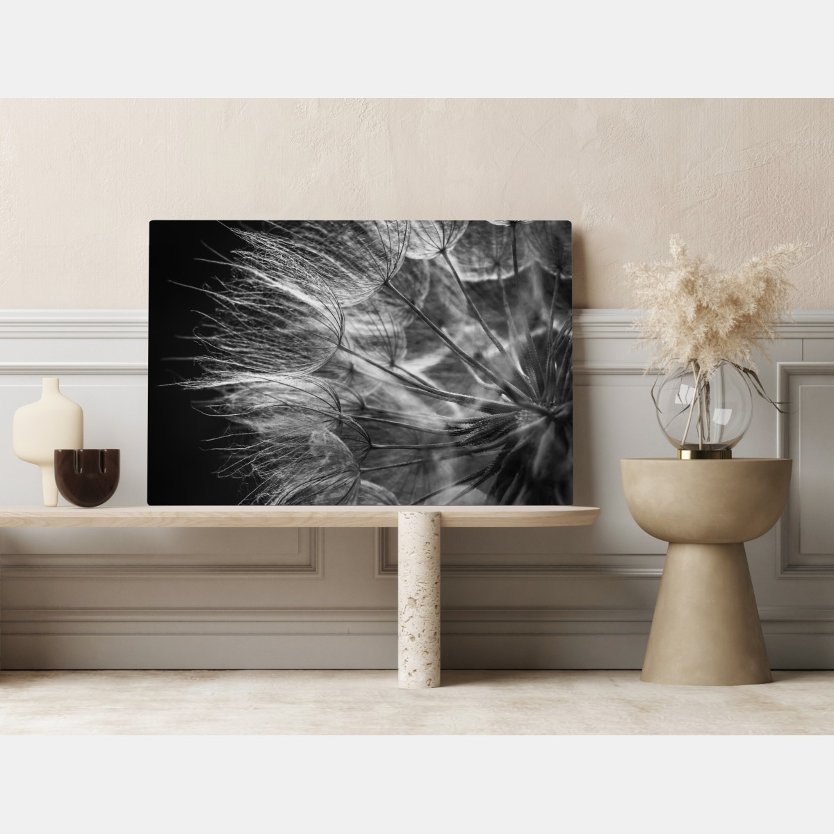 Leinwandbild zarter löwenzahn in monochrom – Wallnifity® Leinwandbild zarter löwenzahn in monochrom – Wallnifity®