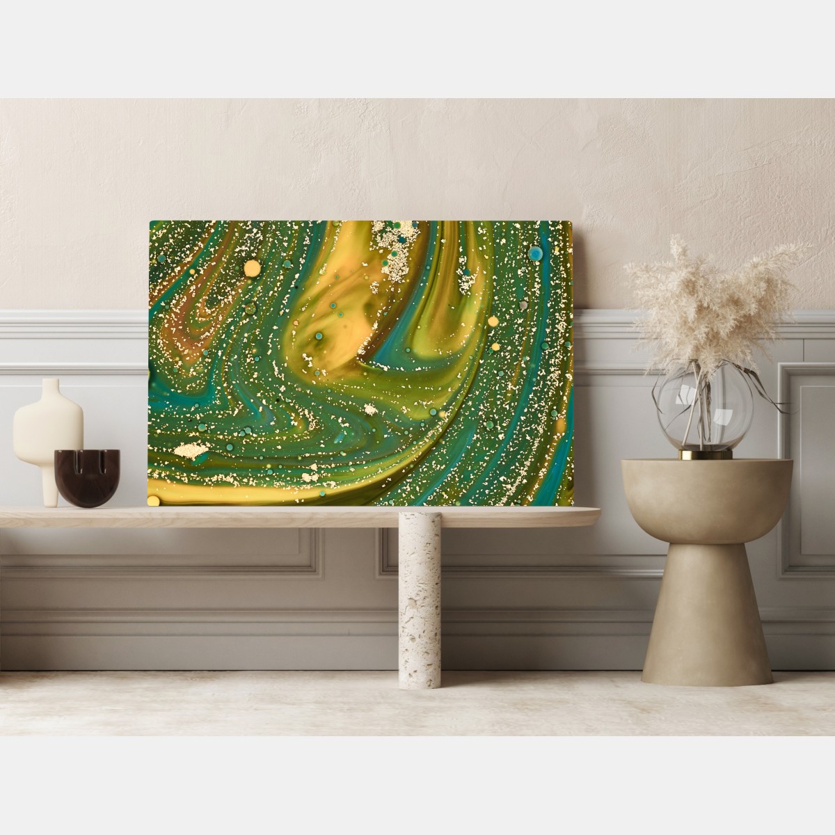 Leinwandbild grün-goldene flüssige marmorierte kunst – Wallnifity® Leinwandbild grün-goldene flüssige marmorierte kunst – Wallnifity®