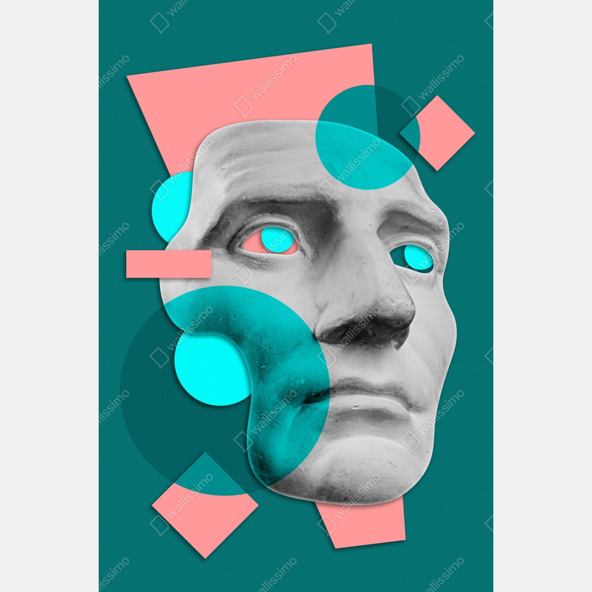 Leinwandbild abstrakte klassische maske in türkis und rosa – Wallnifity® Leinwandbild abstrakte klassische maske in türkis und rosa – Wallnifity®