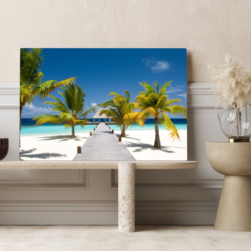 Leinwandbild tropischer steg über türkisfarbenes meer – Wallnifity® Leinwandbild tropischer steg über türkisfarbenes meer – Wallnifity®