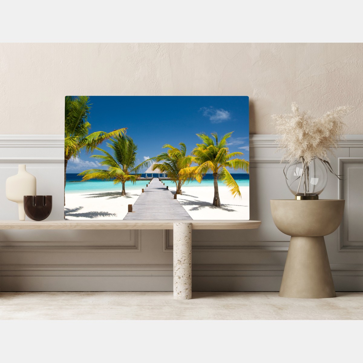 Leinwandbild tropischer steg über türkisfarbenes meer – Wallnifity® Leinwandbild tropischer steg über türkisfarbenes meer – Wallnifity®