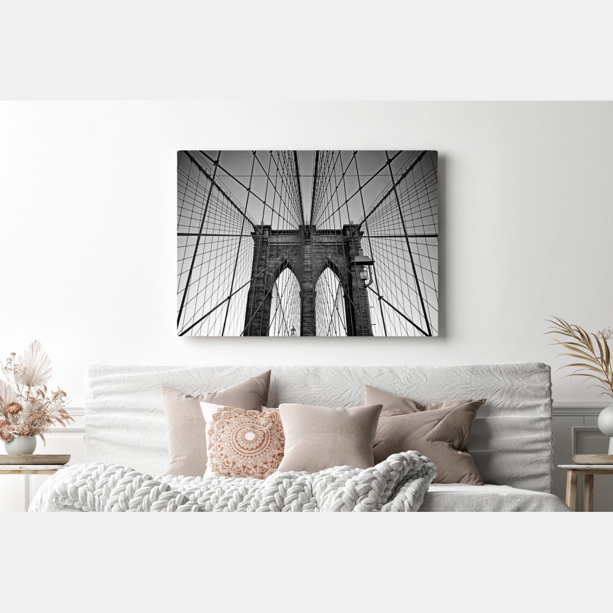 Leinwandbild symmetrische hängebrücke in schwarzweiß – Wallnifity® Leinwandbild symmetrische hängebrücke in schwarzweiß – Wallnifity®