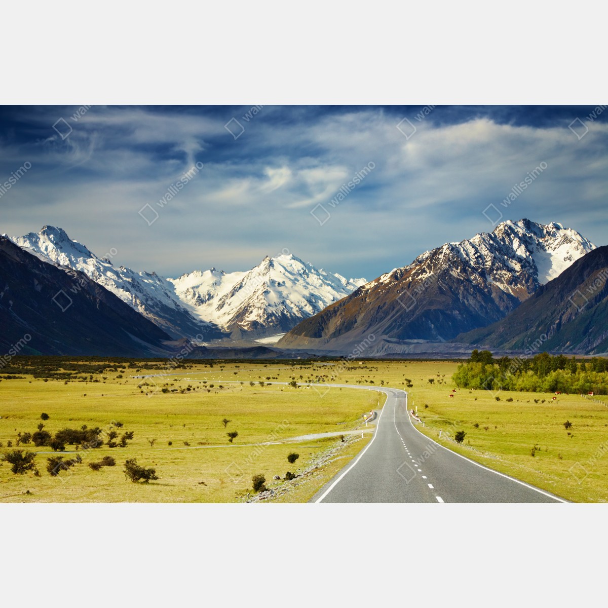 Leinwandbild straße zu den Südlichen Alpen, Neuseeland – Wallnifity® Leinwandbild straße zu den Südlichen Alpen, Neuseeland – Wallnifity®