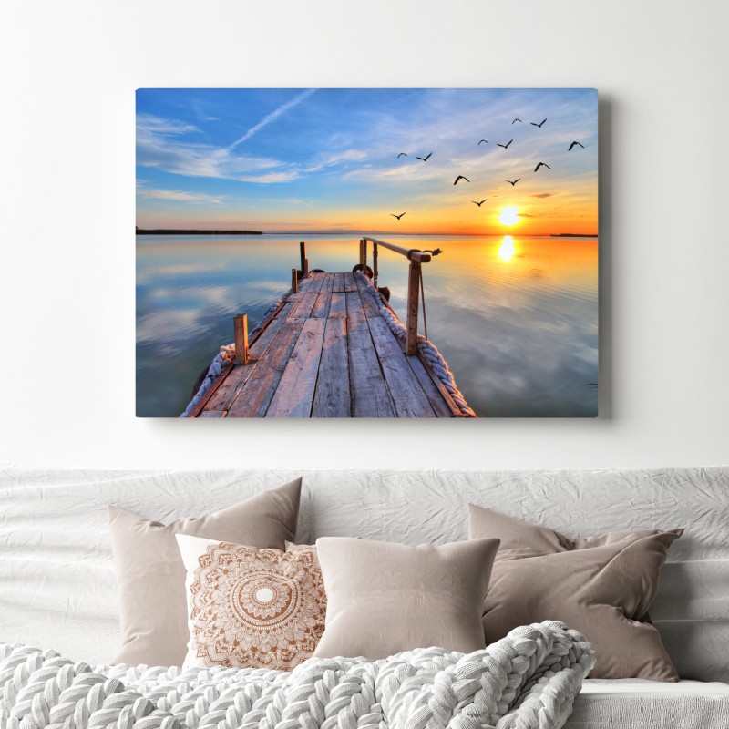 Leinwandbild sonnenuntergang am hölzernen steg – Wallnifity® Leinwandbild sonnenuntergang am hölzernen steg – Wallnifity®