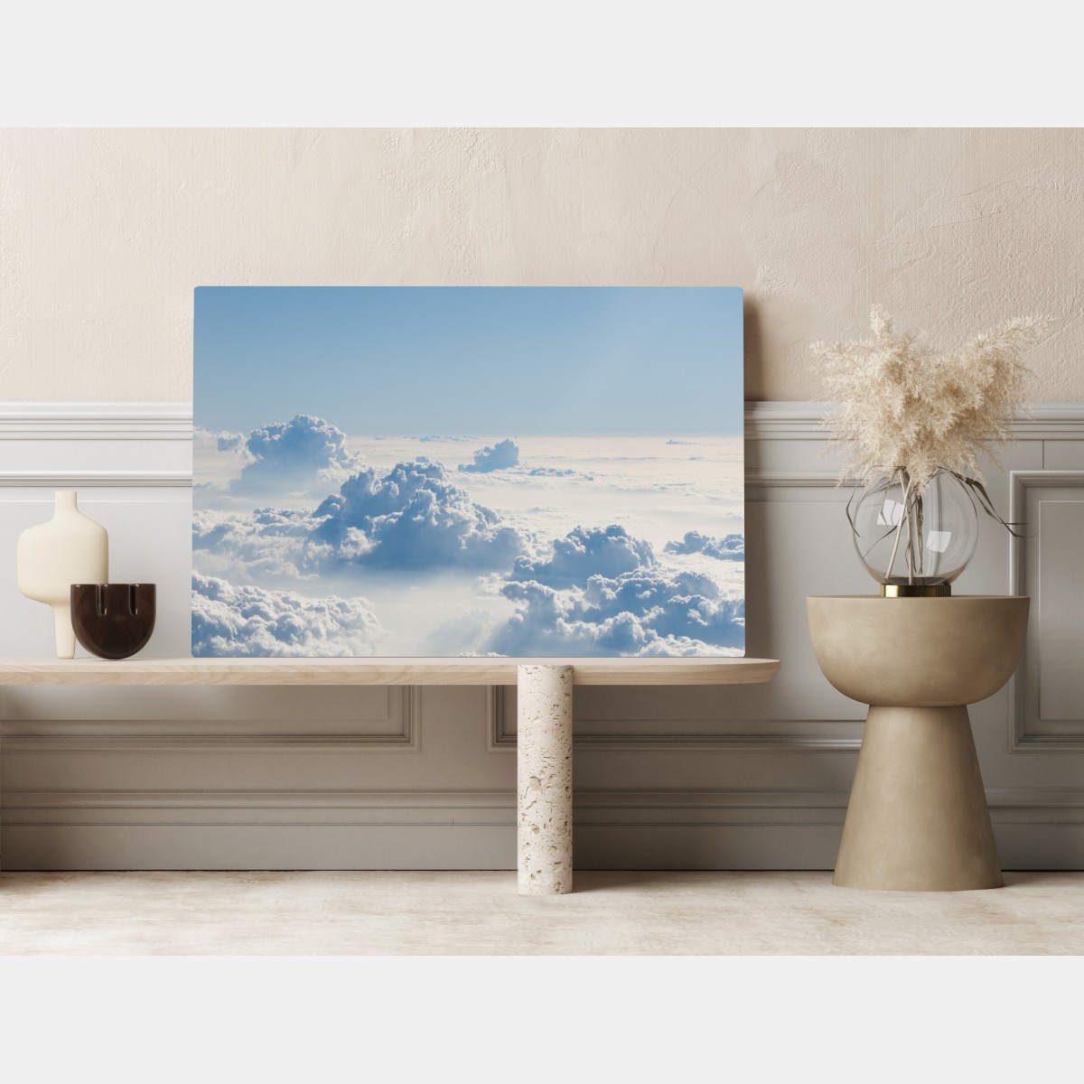 Leinwandbild luftige wolkenlandschaft im soften blau – Wallnifity® Leinwandbild luftige wolkenlandschaft im soften blau – Wallnifity®