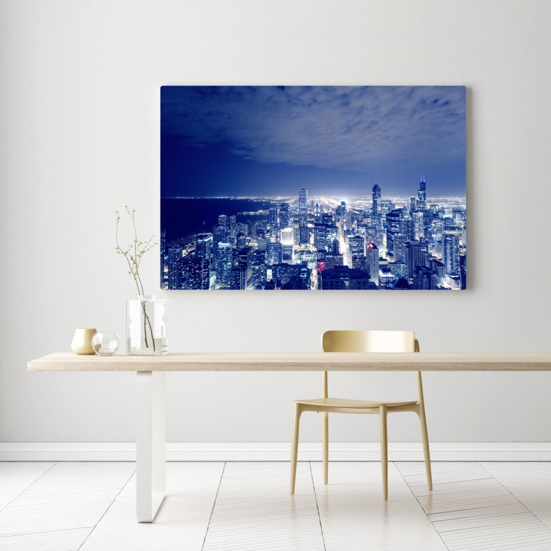 Leinwandbild Chicago nächtliche skyline panorama – Wallnifity® Leinwandbild Chicago nächtliche skyline panorama – Wallnifity®