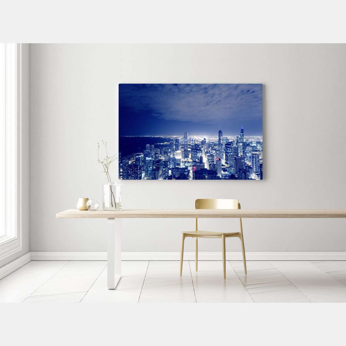 Leinwandbild Chicago nächtliche skyline panorama – Wallnifity® Leinwandbild Chicago nächtliche skyline panorama – Wallnifity®