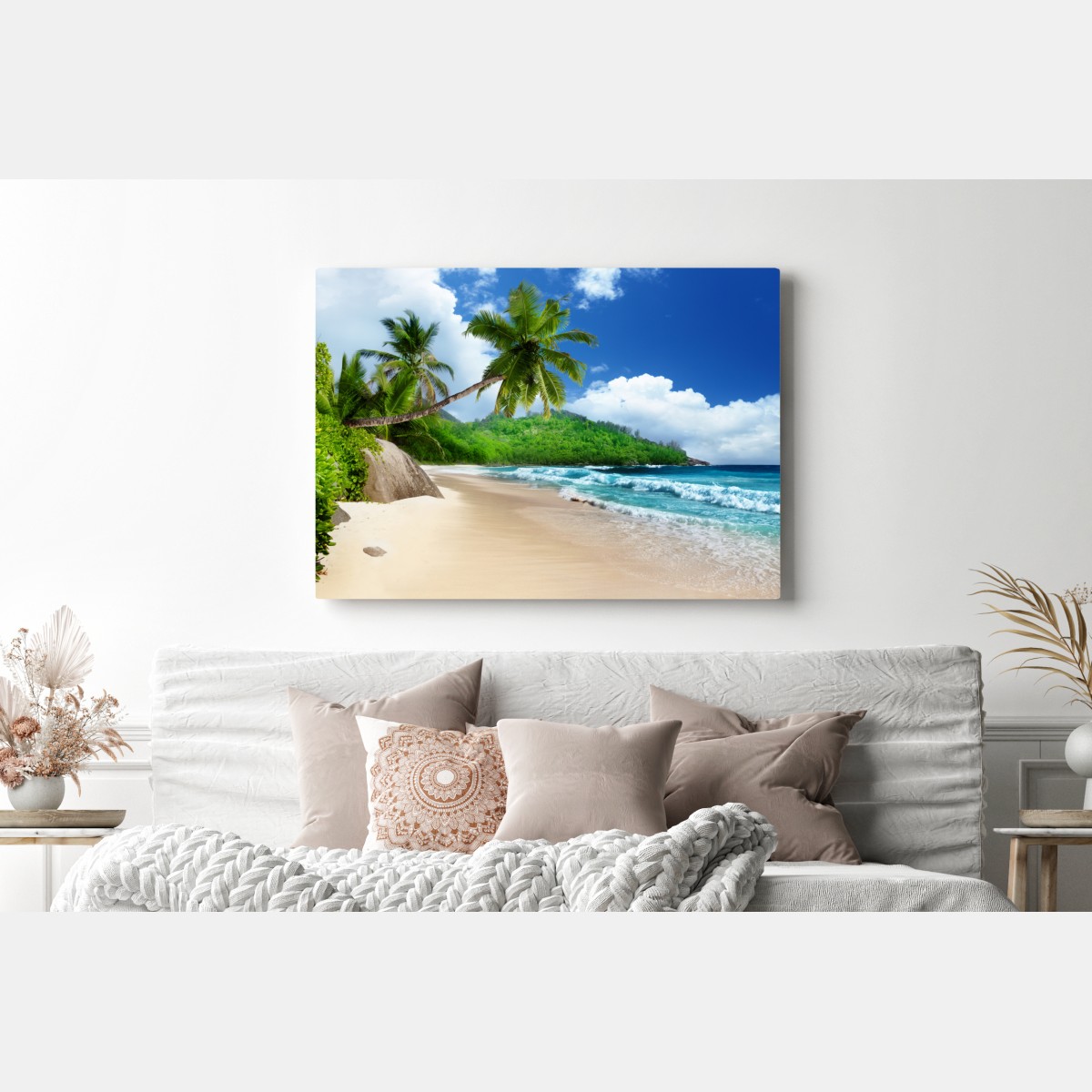 Leinwandbild ruhiger tropischer strand auf Mahe, Seychellen – Wallnifity® Leinwandbild ruhiger tropischer strand auf Mahe, Seychellen – Wallnifity®