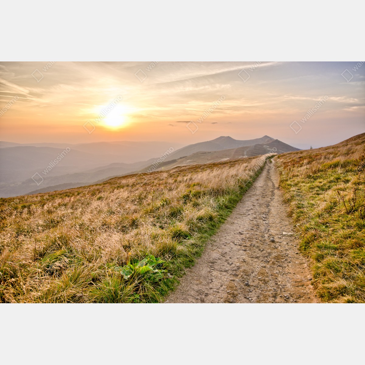 Leinwandbild wanderpfad bei sonnenuntergang in Bieszczady – Wallnifity® Leinwandbild wanderpfad bei sonnenuntergang in Bieszczady – Wallnifity®