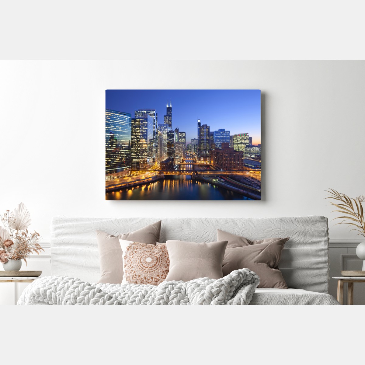 Leinwandbild Chicago skyline bei dämmerung – Wallnifity® Leinwandbild Chicago skyline bei dämmerung – Wallnifity®