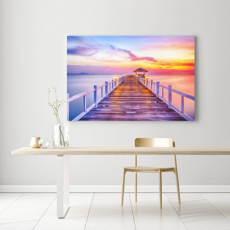 Leinwandbild sonnenuntergang am steg zum ruhigen horizont – Wallnifity® Leinwandbild sonnenuntergang am steg zum ruhigen horizont – Wallnifity®