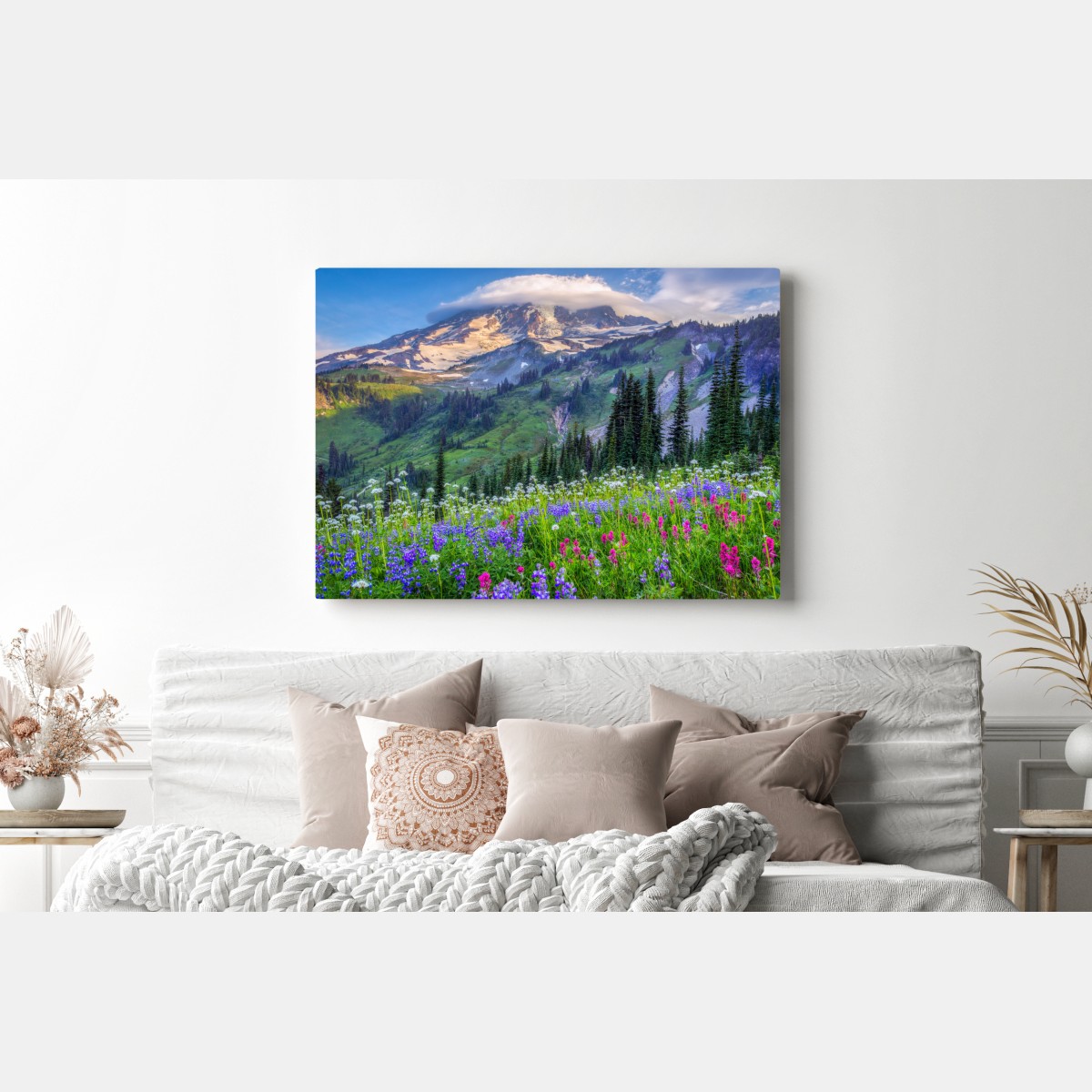 Leinwandbild alpine blumenwiese vor schneebedeckten bergen – Wallnifity® Leinwandbild alpine blumenwiese vor schneebedeckten bergen – Wallnifity®