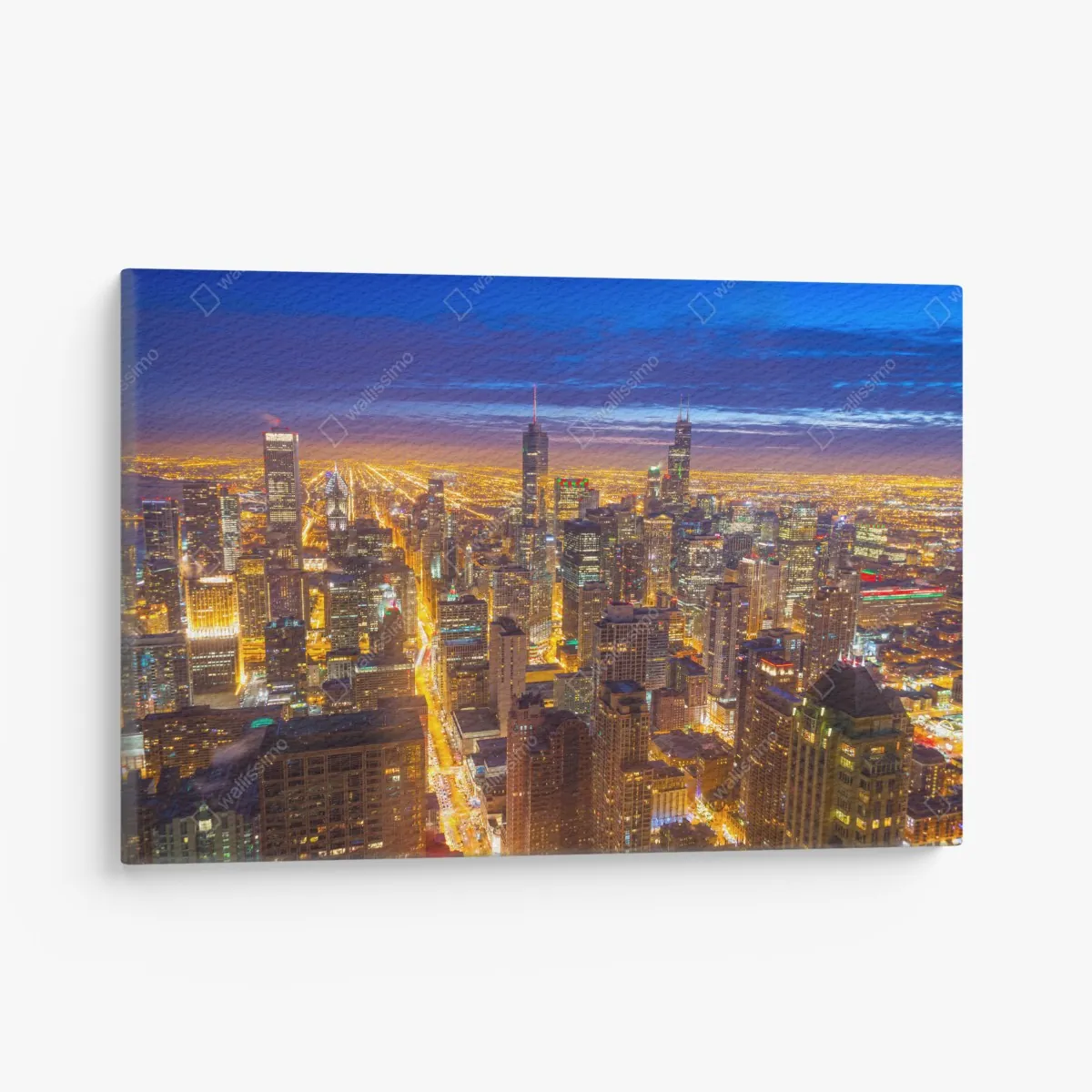 Leinwandbild Chicago nächtliche skyline panorama – Wallnifity® Leinwandbild Chicago nächtliche skyline panorama – Wallnifity®