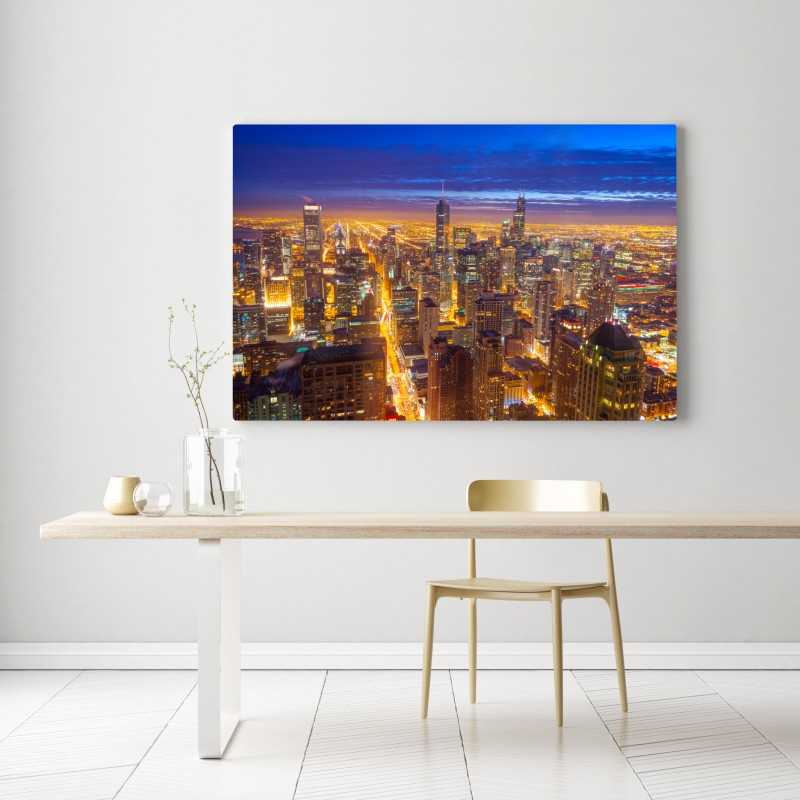 Leinwandbild Chicago nächtliche skyline panorama – Wallnifity® Leinwandbild Chicago nächtliche skyline panorama – Wallnifity®
