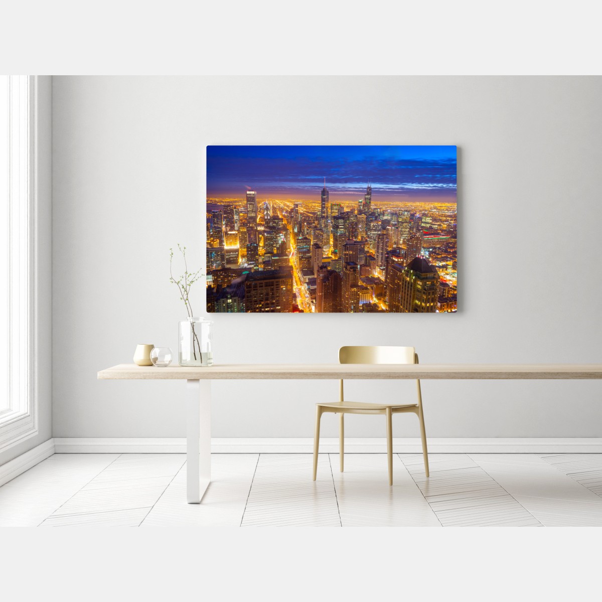 Leinwandbild Chicago nächtliche skyline panorama – Wallnifity® Leinwandbild Chicago nächtliche skyline panorama – Wallnifity®