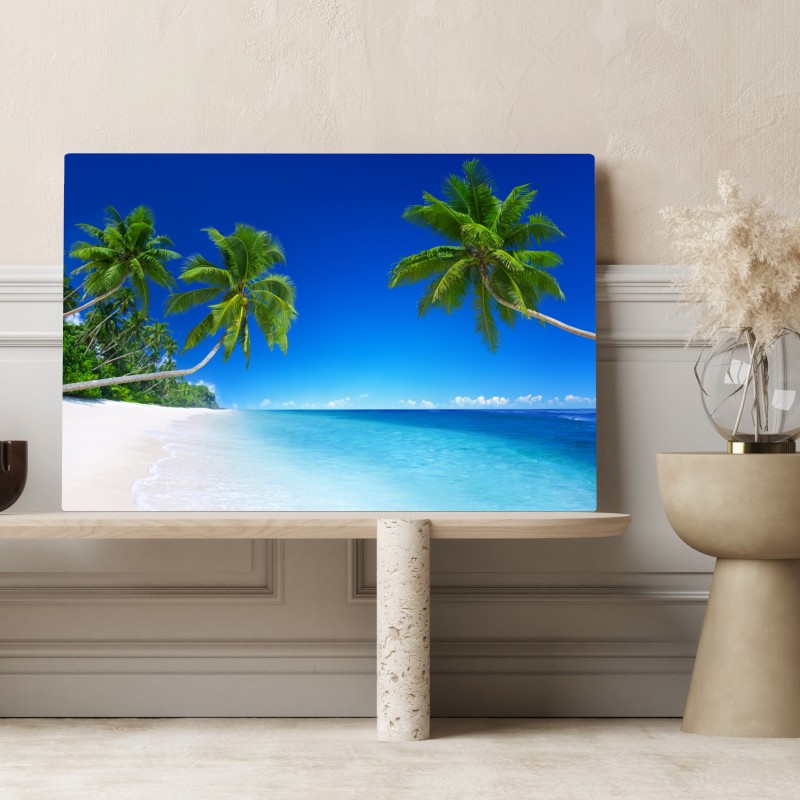 Leinwandbild tropischer strand mit palmen – Wallnifity®