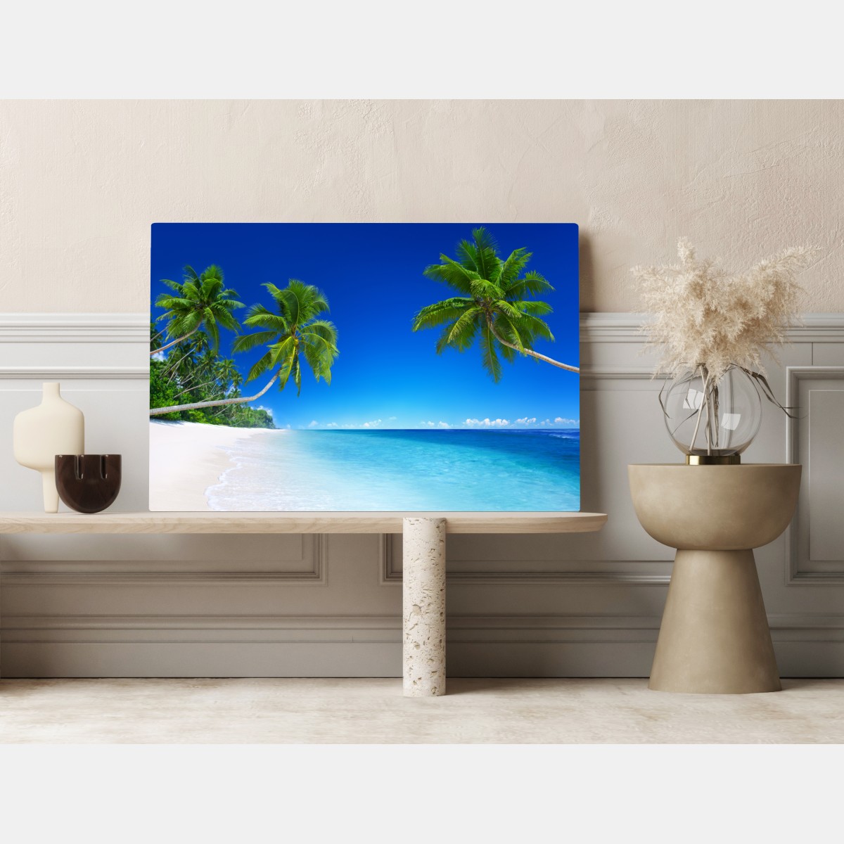 Leinwandbild tropischer strand mit palmen – Wallnifity®