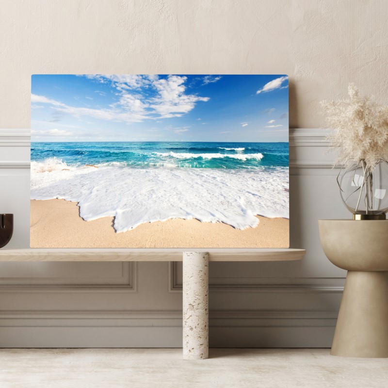 Leinwandbild türkisfarbene wellen am sandstrand – Wallnifity® Leinwandbild türkisfarbene wellen am sandstrand – Wallnifity®