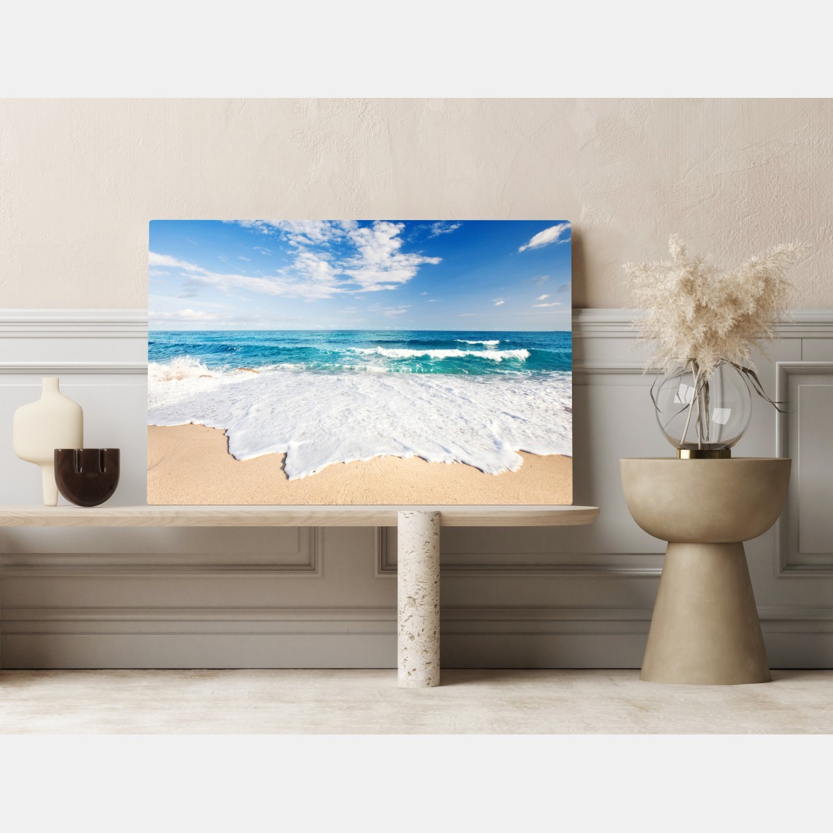 Leinwandbild türkisfarbene wellen am sandstrand – Wallnifity® Leinwandbild türkisfarbene wellen am sandstrand – Wallnifity®