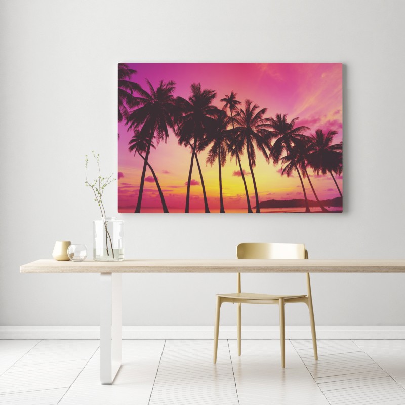 Leinwandbild tropischer sonnenuntergang mit palmen, Thailand – Wallnifity® Leinwandbild tropischer sonnenuntergang mit palmen, Thailand – Wallnifity®