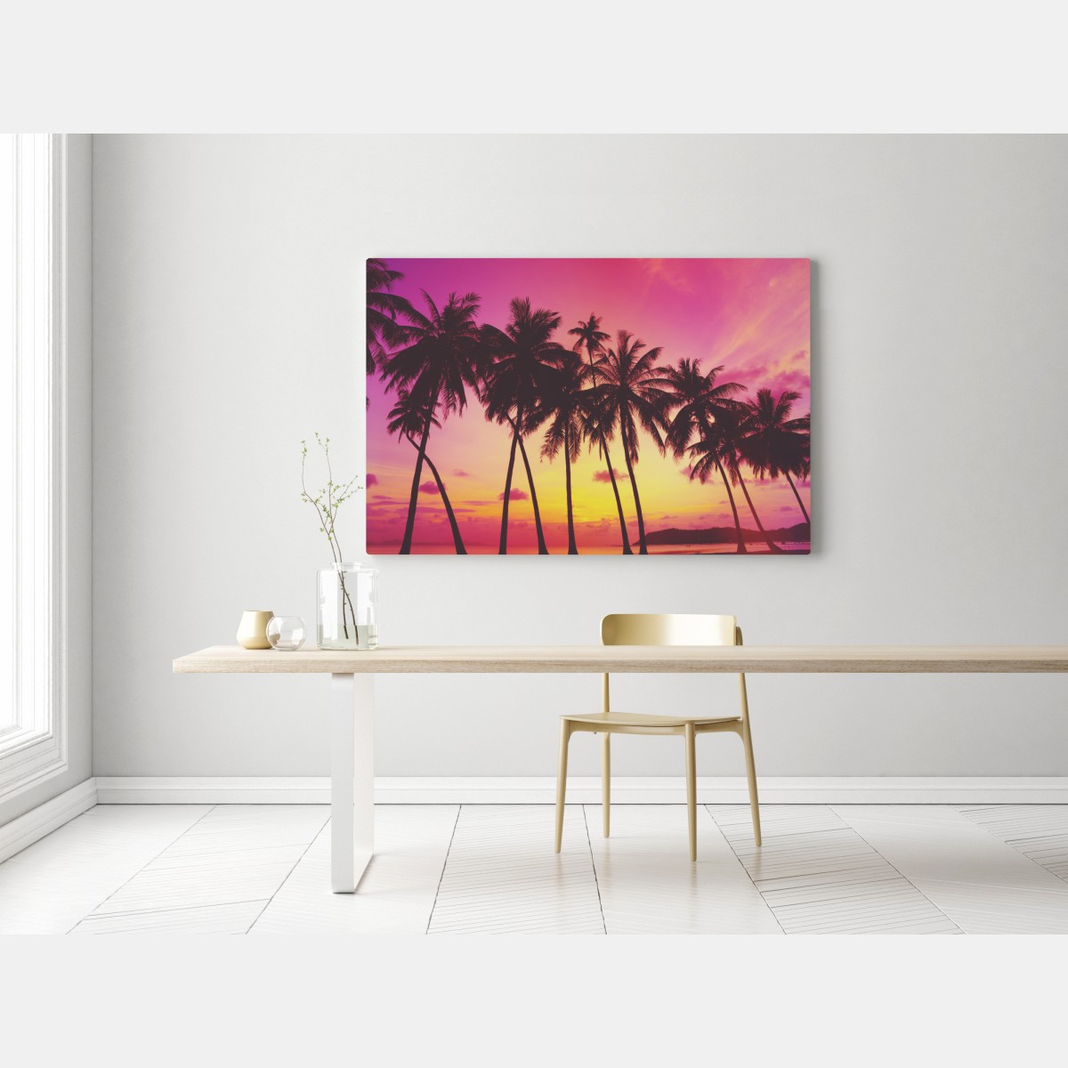 Leinwandbild tropischer sonnenuntergang mit palmen, Thailand – Wallnifity® Leinwandbild tropischer sonnenuntergang mit palmen, Thailand – Wallnifity®