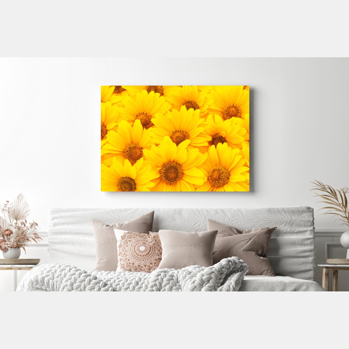 Leinwandbild leuchtende gelbe sonnenblumen in nahaufnahme – Wallnifity® Leinwandbild leuchtende gelbe sonnenblumen in nahaufnahme – Wallnifity®