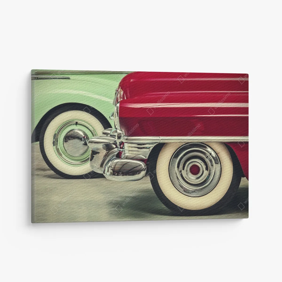 Leinwandbild nahaufnahme klassischer autos in rot und mint – Wallnifity® Leinwandbild nahaufnahme klassischer autos in rot und mint – Wallnifity®