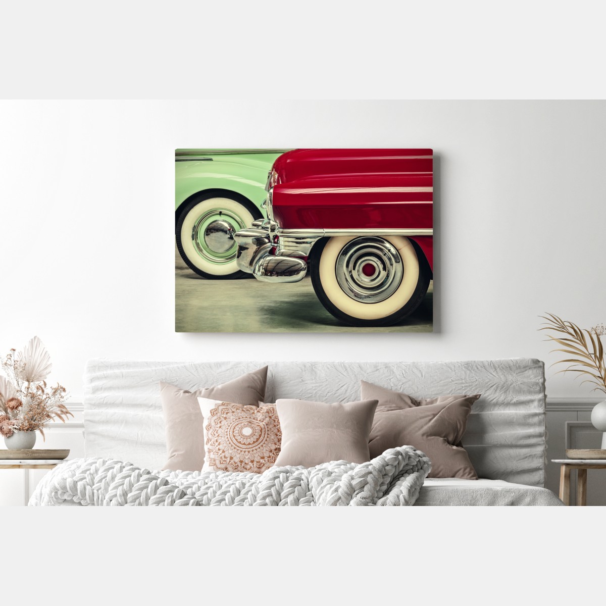 Leinwandbild nahaufnahme klassischer autos in rot und mint – Wallnifity® Leinwandbild nahaufnahme klassischer autos in rot und mint – Wallnifity®