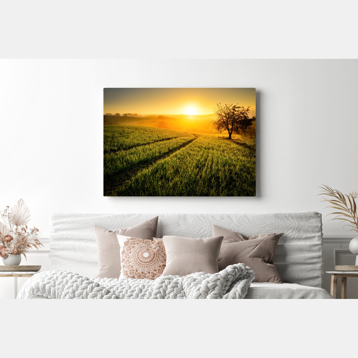 Leinwandbild sonnenbeschienene wiese im frühlicht – Wallnifity® Leinwandbild sonnenbeschienene wiese im frühlicht – Wallnifity®