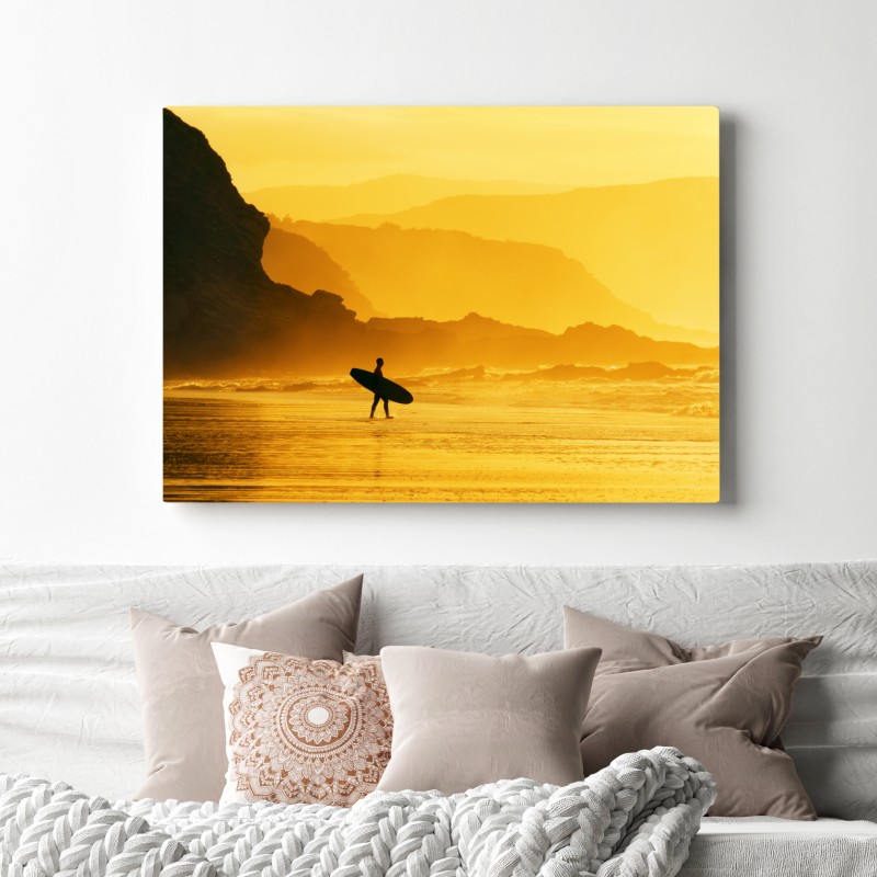 Leinwandbild surfer im goldenen sonnenuntergang – Wallnifity® Leinwandbild surfer im goldenen sonnenuntergang – Wallnifity®