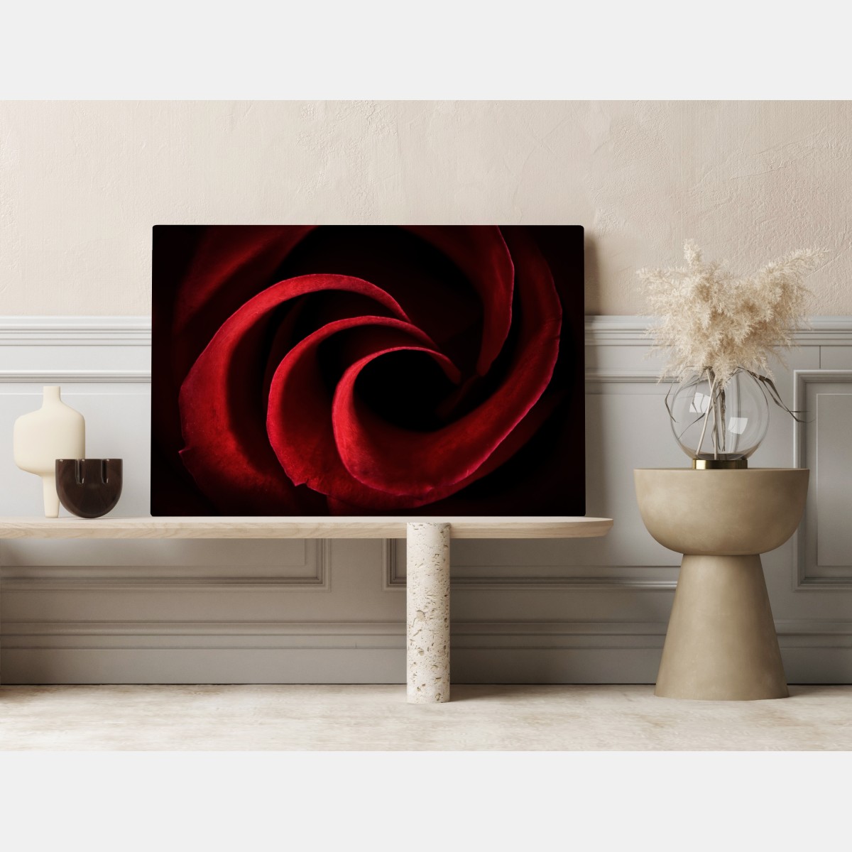 Leinwandbild spirale aus tiefroten rosenblättern – Wallnifity® Leinwandbild spirale aus tiefroten rosenblättern – Wallnifity®