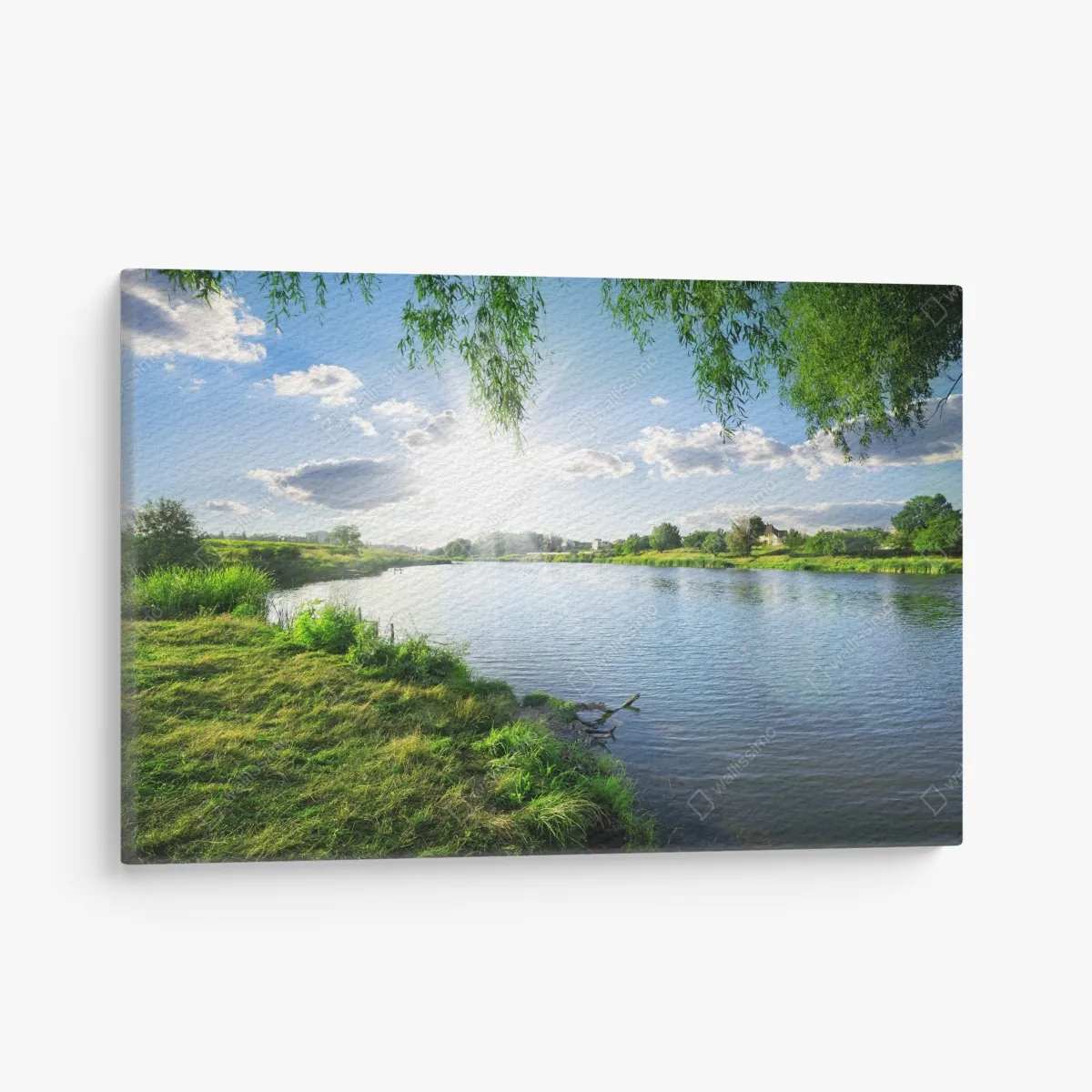 Leinwandbild sonnenbeschienenes flussufer mit üppigem grün – Wallnifity® Leinwandbild sonnenbeschienenes flussufer mit üppigem grün – Wallnifity®
