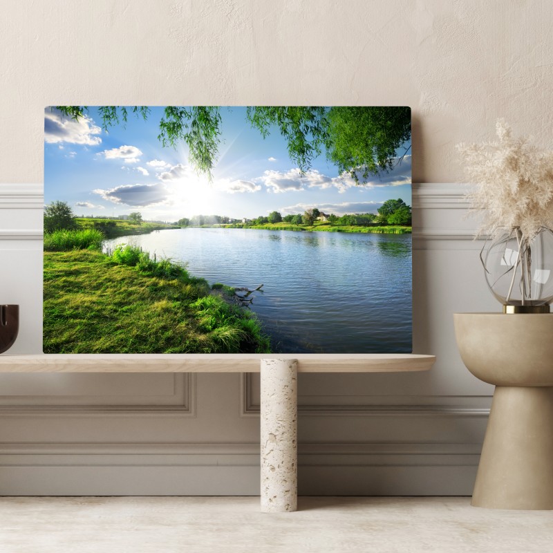 Leinwandbild sonnenbeschienenes flussufer mit üppigem grün – Wallnifity® Leinwandbild sonnenbeschienenes flussufer mit üppigem grün – Wallnifity®
