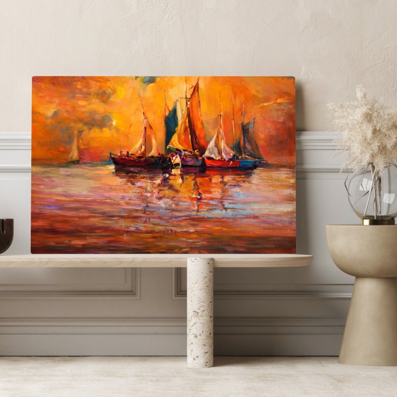 Leinwandbild goldener sonnenuntergang mit segelbooten – Wallnifity® Leinwandbild goldener sonnenuntergang mit segelbooten – Wallnifity®