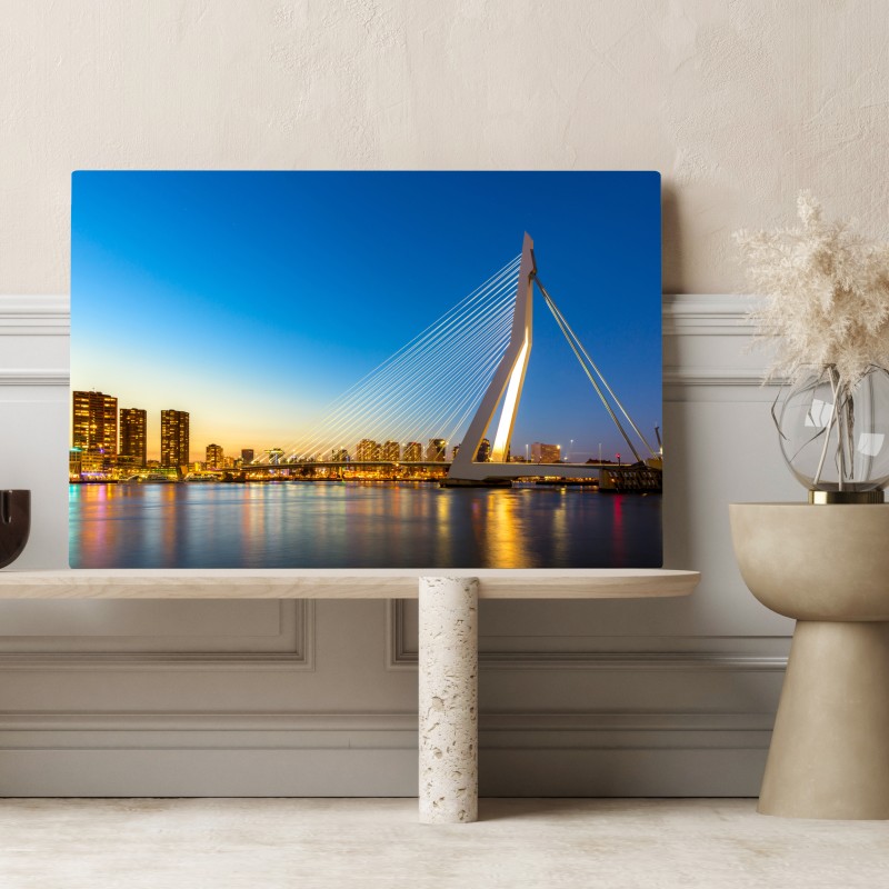 Leinwandbild Rotterdam Erasmusbrücke bei dämmerung – Wallnifity® Leinwandbild Rotterdam Erasmusbrücke bei dämmerung – Wallnifity®